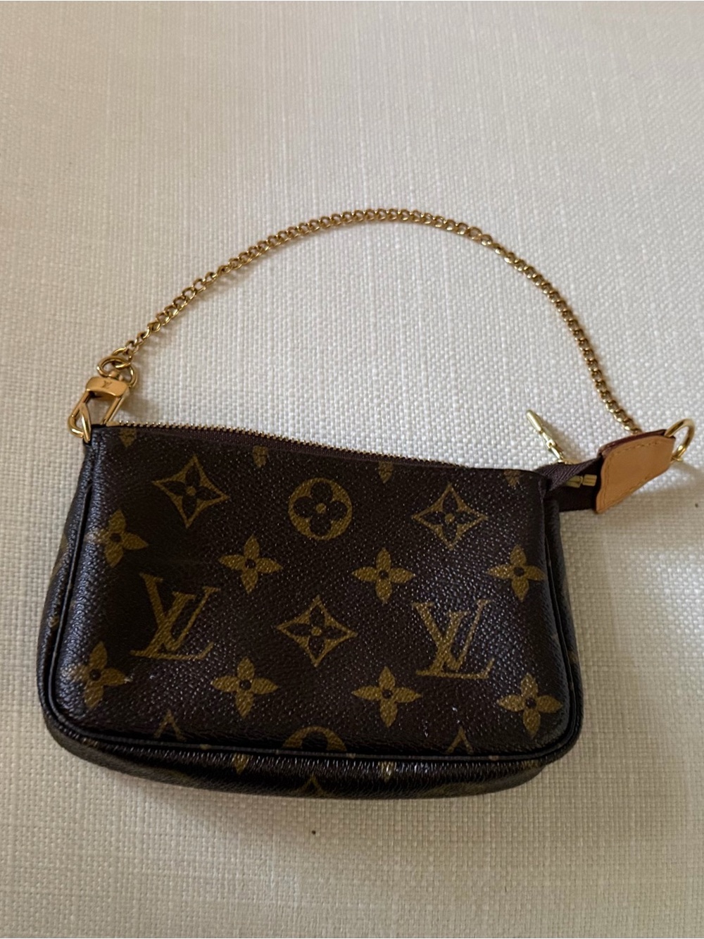 Louis Vuitton Monogram Mini Pochette in Brown with Gold Chain
